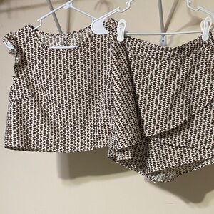 Brown and White Houndstooth Two-Piece Set
